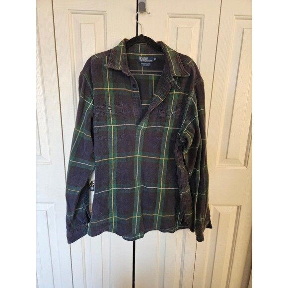 Polo Ralph Lauren Simmons Pullover tunic shirt tartan plaid blue green L vintage - Picture 1 of 5